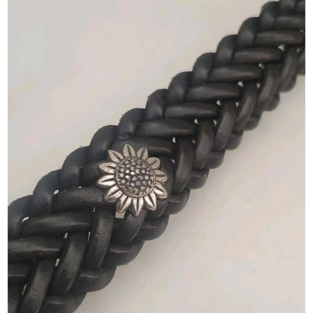 Vintage 1996 Brighton Childrens Youth Belt Size L Black Woven Leather Sunflowers